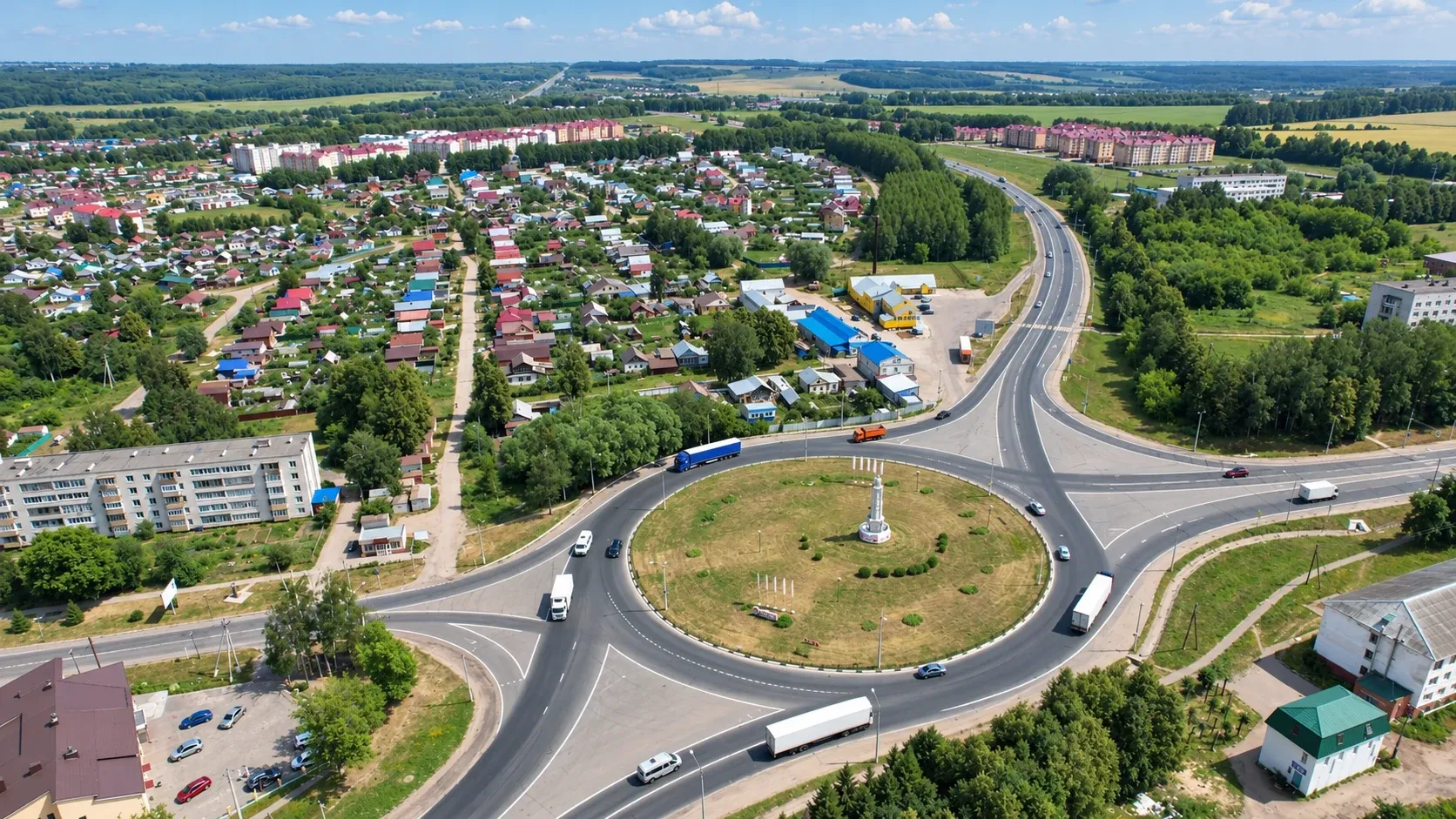 Цивильск с высоты: кольцевая развязка с обелиском